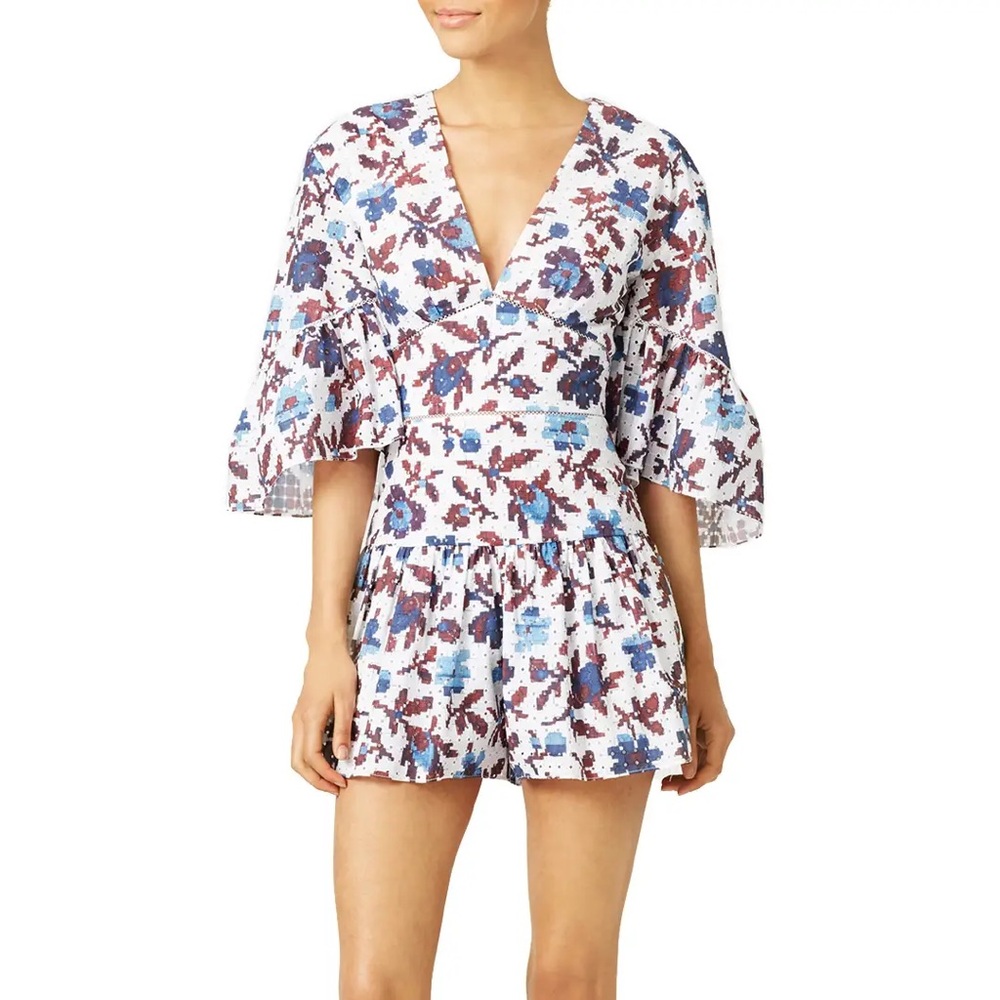 Thakoon Autumn Floral White Blue Romper, Size 2